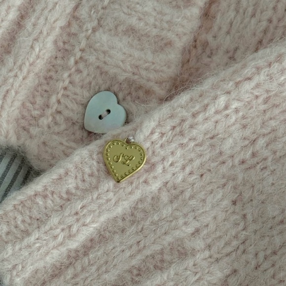 Sandy Liang Pink Heart Button Cropped Cardigan - Picture 3 of 6